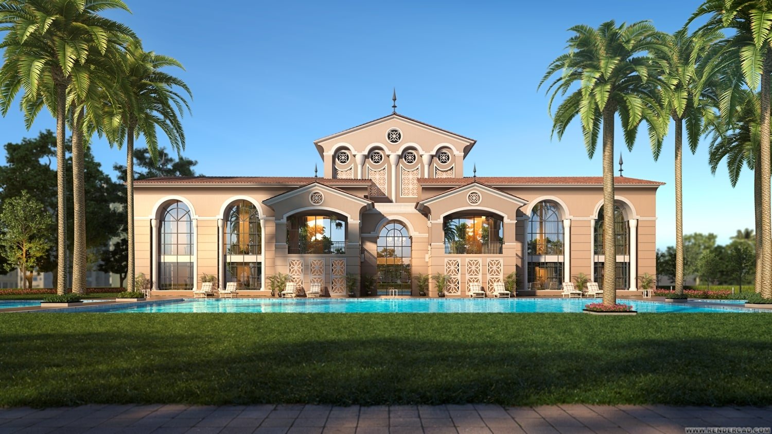 Grand clubhouse with pool
